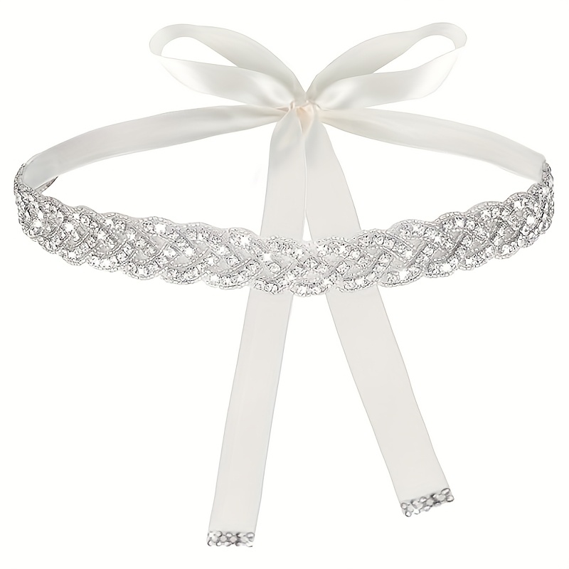 Image of Handcrafted Bridal Rhinestone Wedding Waist Belt For Women, Bling Belts Glitter Ribbon Belt Dress