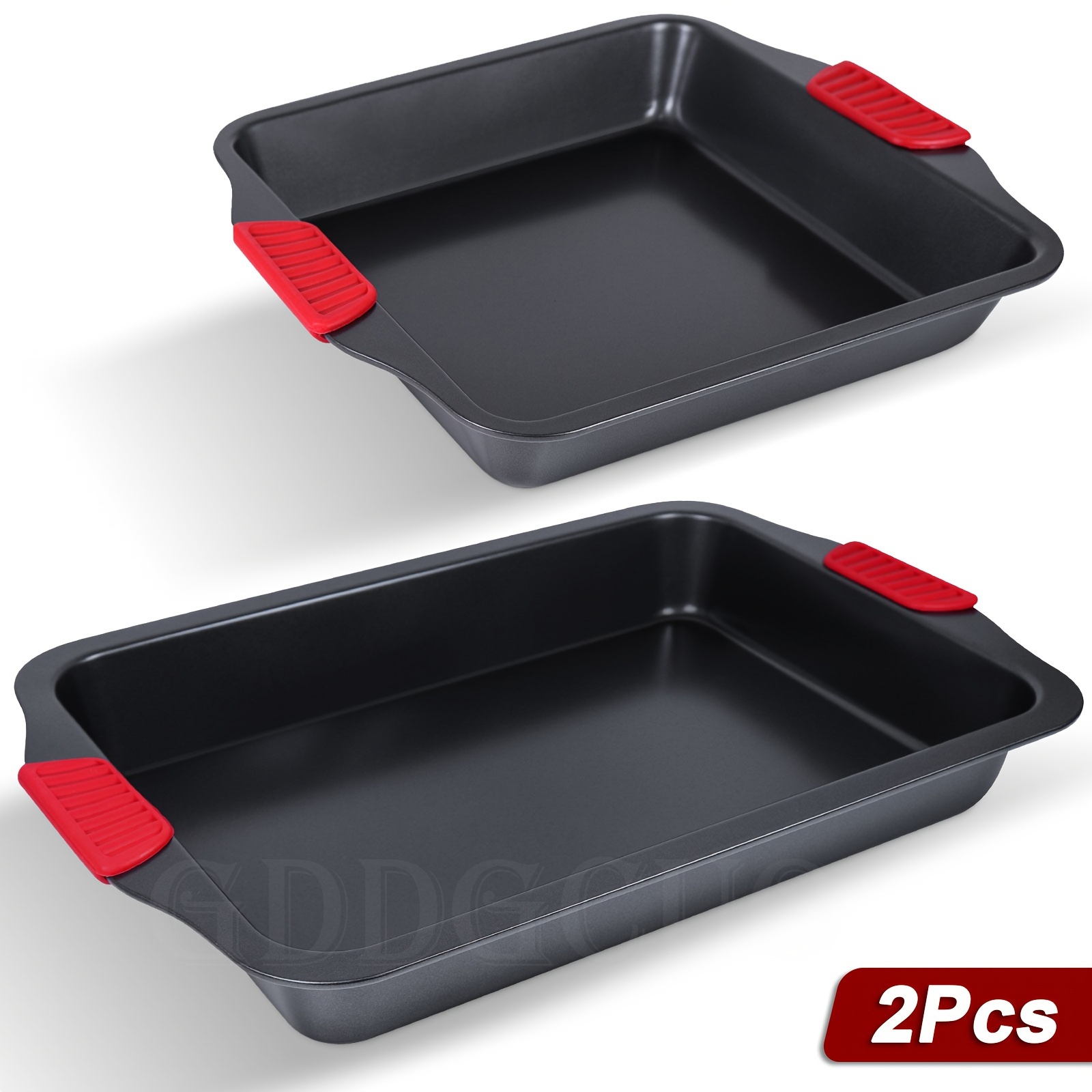 2pcs Baking Pan Set - Carbon Steel Baking Pan Set With Heat-resistant Red Silicone Handles, Oven To 450 Degrees (. 232. ) Square Pan, Cookie Sheet, Baking Sheet