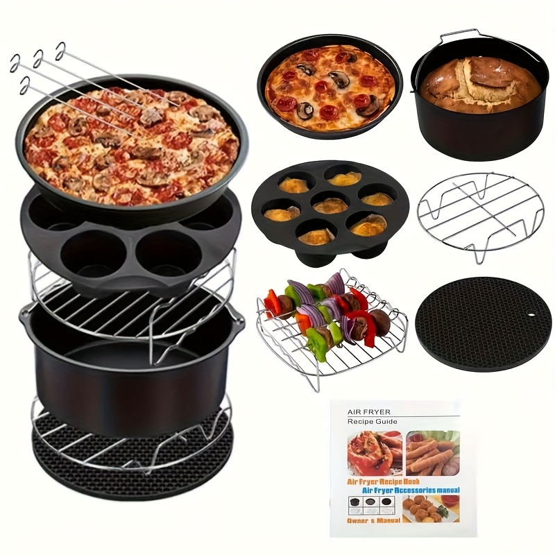 TEMU Set Of 7 Additions For 8-inch Air Fryer - Safe From Bpa, Cleaned In A Dishwasher, And Features Surfaces - Healthy Cooking With A Cake Pan, Pizza