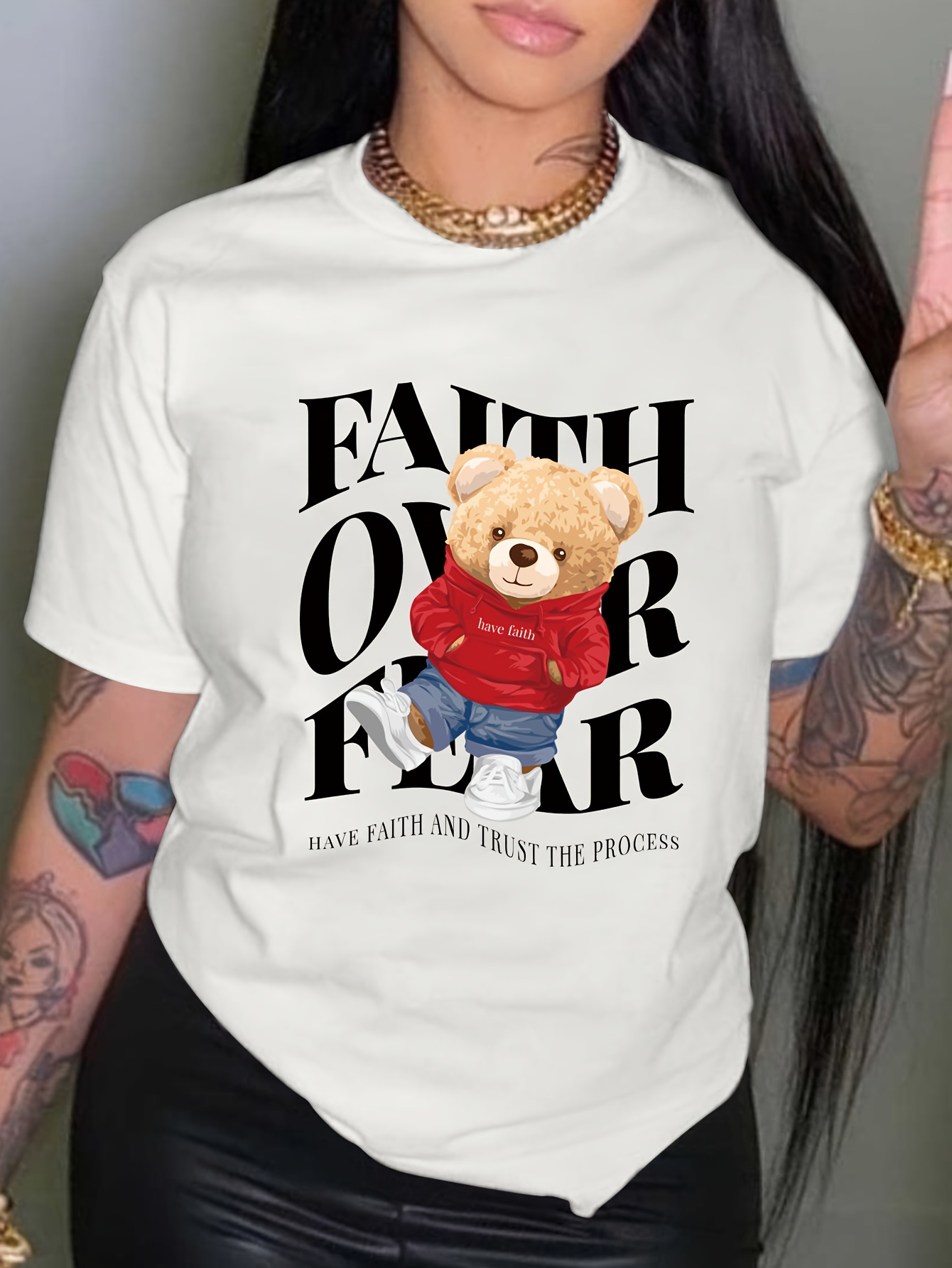 Cool Little Bear Print Drop Shoulder T shirt Short Sleeve - Temu United ...