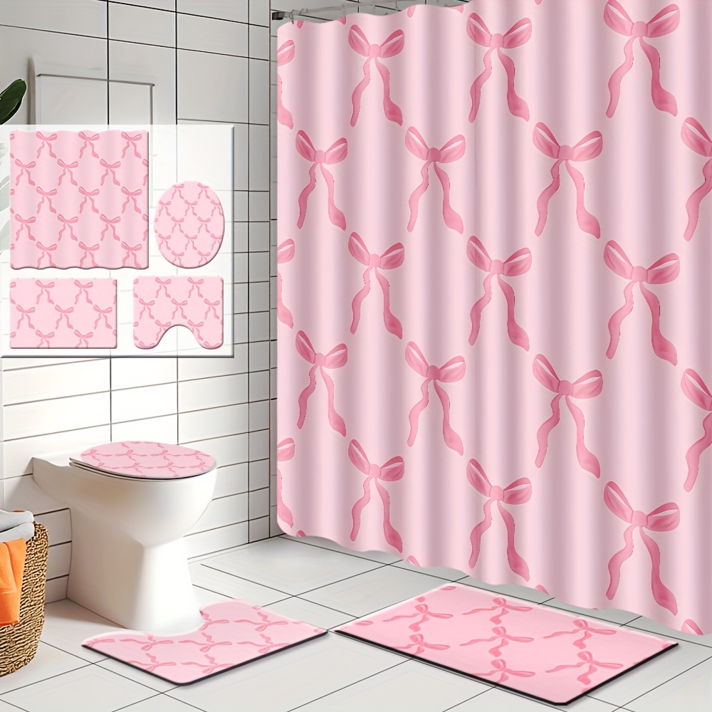 

1/2/3/4pcs Bow Bathroom Curtain Set, 12 , Bathroom Mat, U-shaped Mat, Lid Mat, Curtain Bathroom Decoration, Curtain Curtain, Bathroom Curtain, No Required, Polyester,