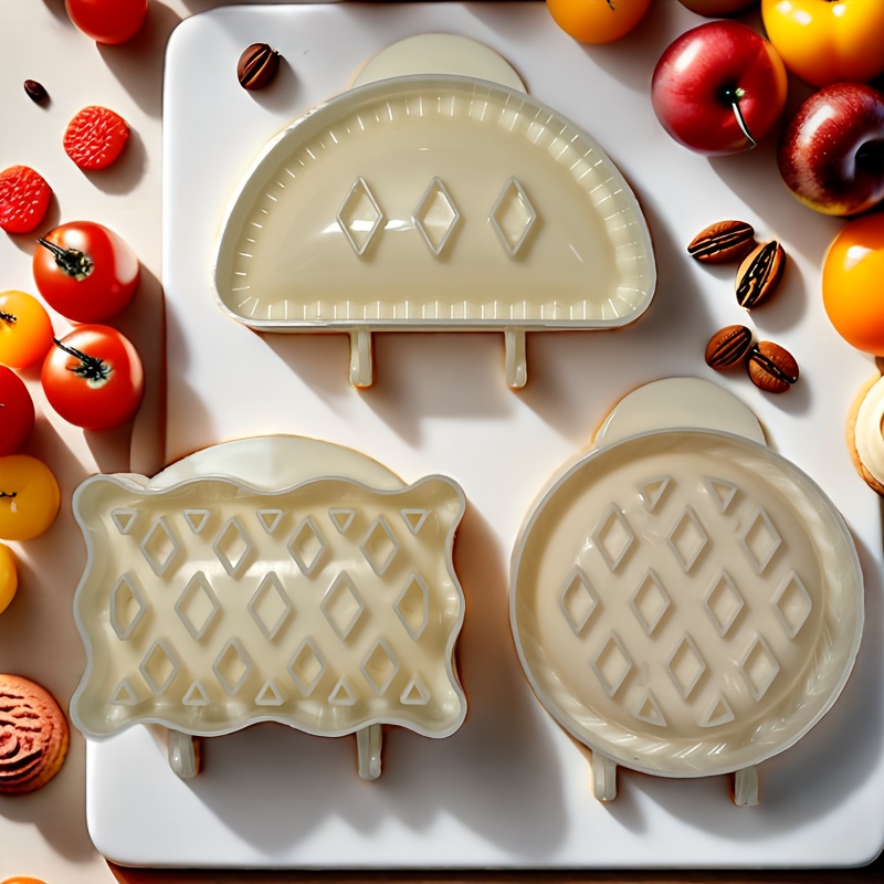 

3pcs Classic Hand Pie Mold Set For Thanksgiving - Easy-to-use Plastic, Round & Oval Shapes With Decorative Lattice Design - Ideal For & Holiday Baking