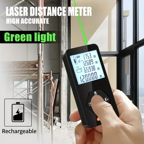 rechargeable green laser rangefinder distance meter with lcd display usb charging 50m 70m 100m 120m measurement portable accurate for indoor outdoor use