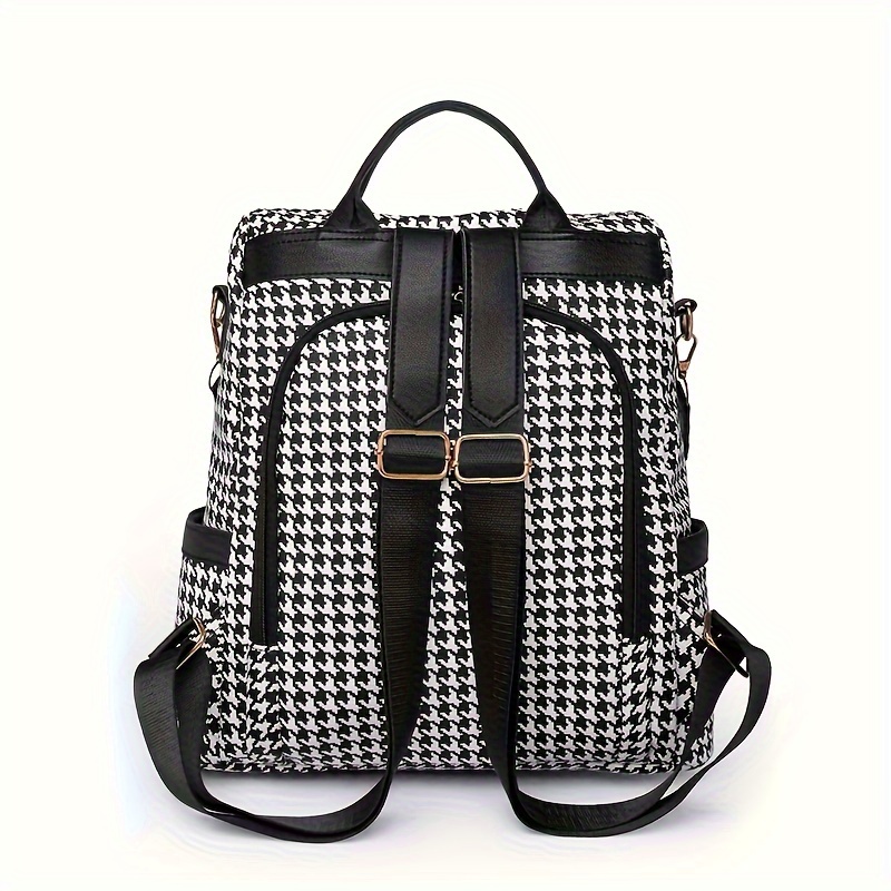 Bandolera de cuadros Houndstooth, mochila con cremallera para mujer, bolso grande casual de gran capacidad ideal para trabajo, estudio y compras
