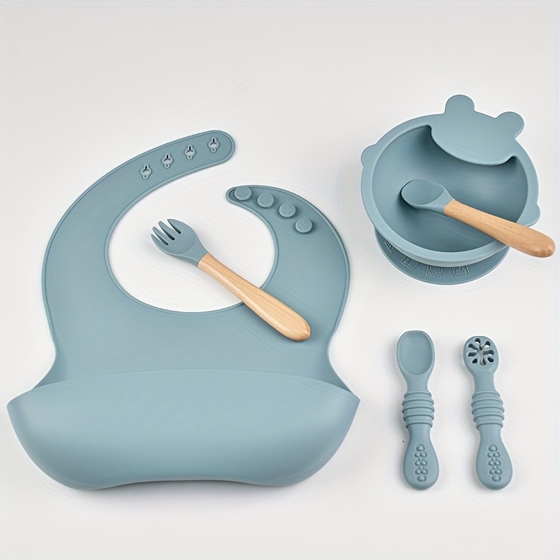 Image of Tableware Set Food-grade Silicone Bowl Rice Paste Spoon And Fork Eating A Full Set Of Tools ' Waterproof Anti-staining Suction Cup Bowl Complete Set
