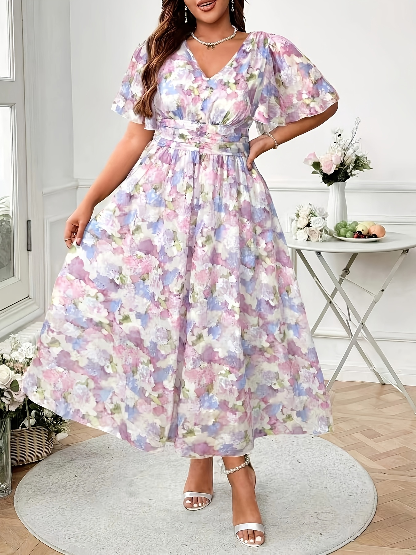Plus Size - Women'S Spring Summer Fashion Casual Elegant Chiffon Dress