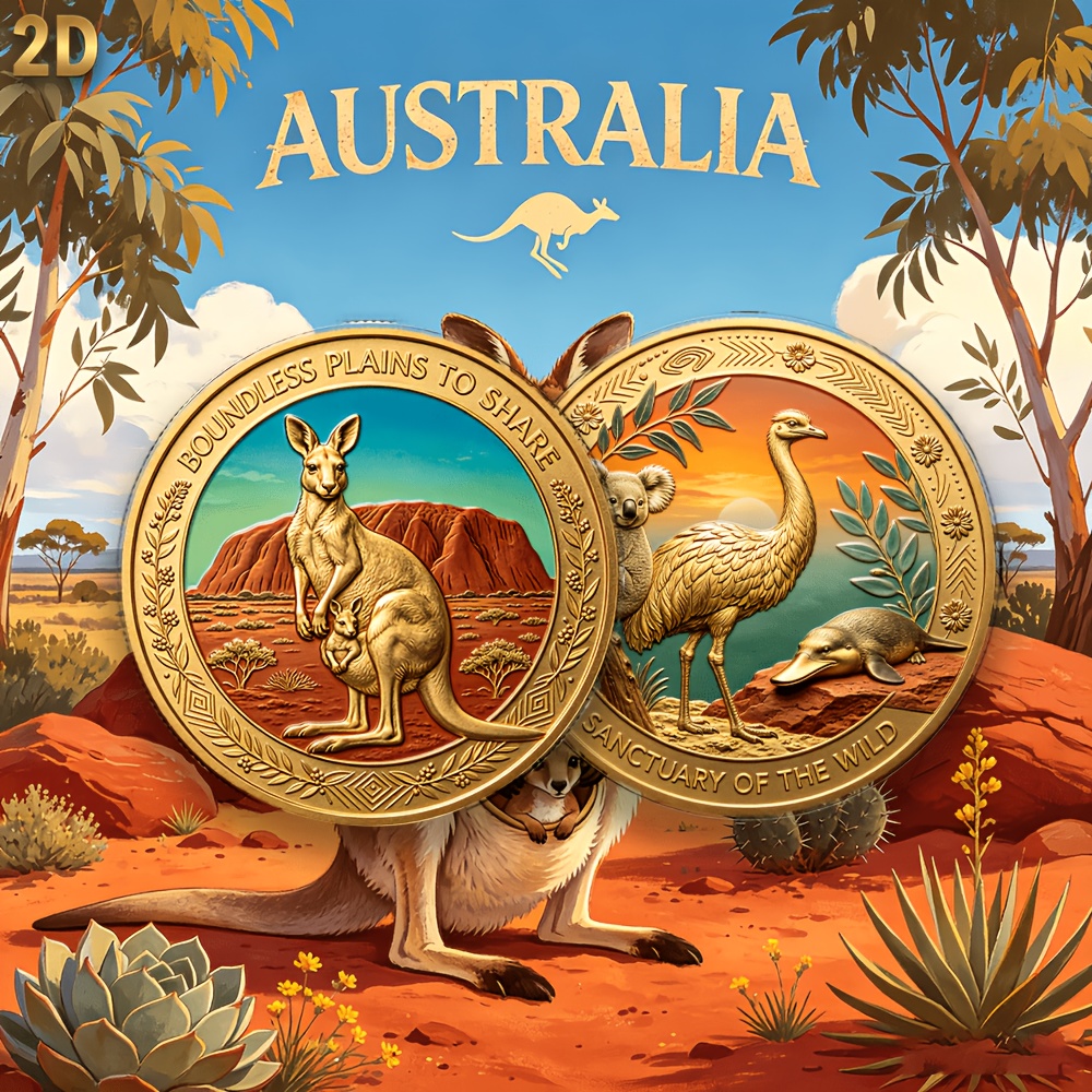 TEMU 1pc, 2d Infinite And Pattern Exquisite Commemorative Coin And Collectible Coin. The Design Features Australian Animals Such As , , , And Wombats