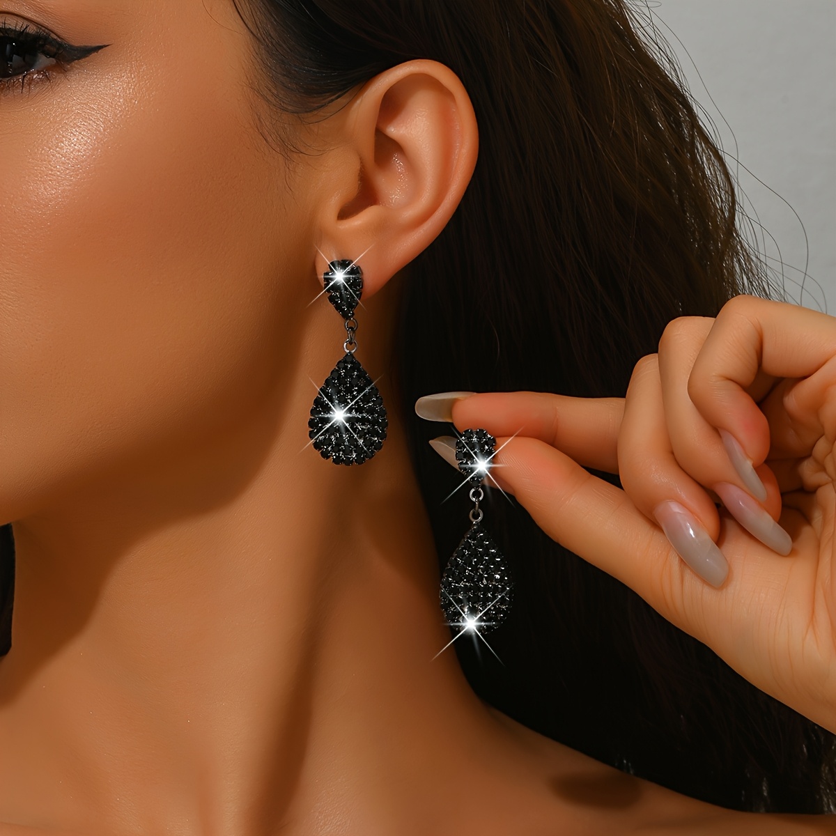 Luxury Bridal Copper Inlaid Rhinestone Pendant Earrings
