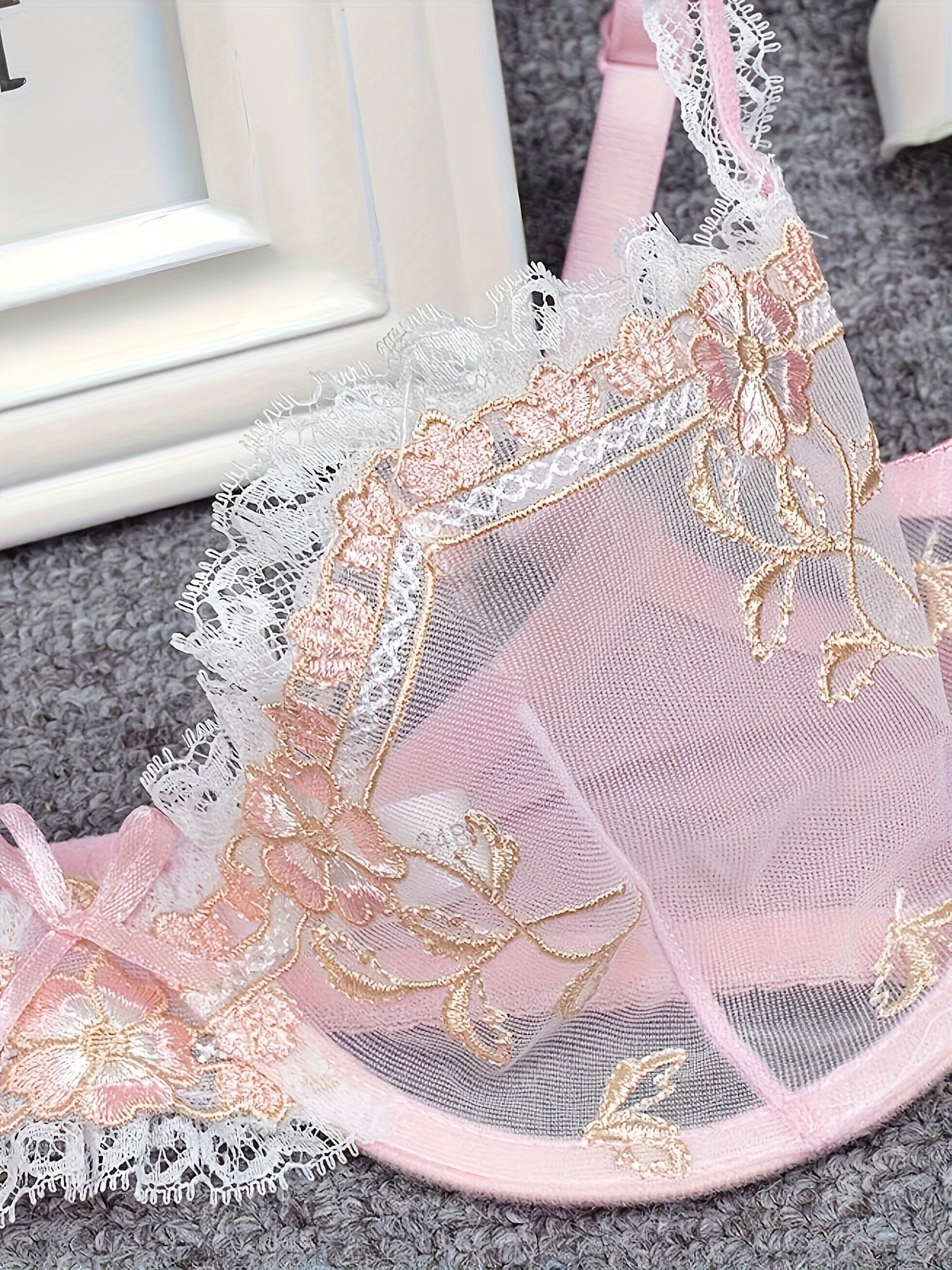 Buy YANDW Lace Underwire See-Through Bralette Lingerie Embroidery