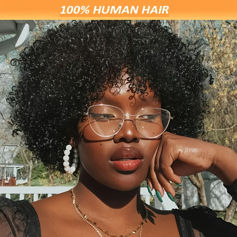 Chic Curly Pixie Cut Wig with Bangs - 180% Density 100% Human Hair, Glueless Design, Loose Curl Short Wig for Women, Rose Net Cap, Natural Look, Perfect for Everyday Style