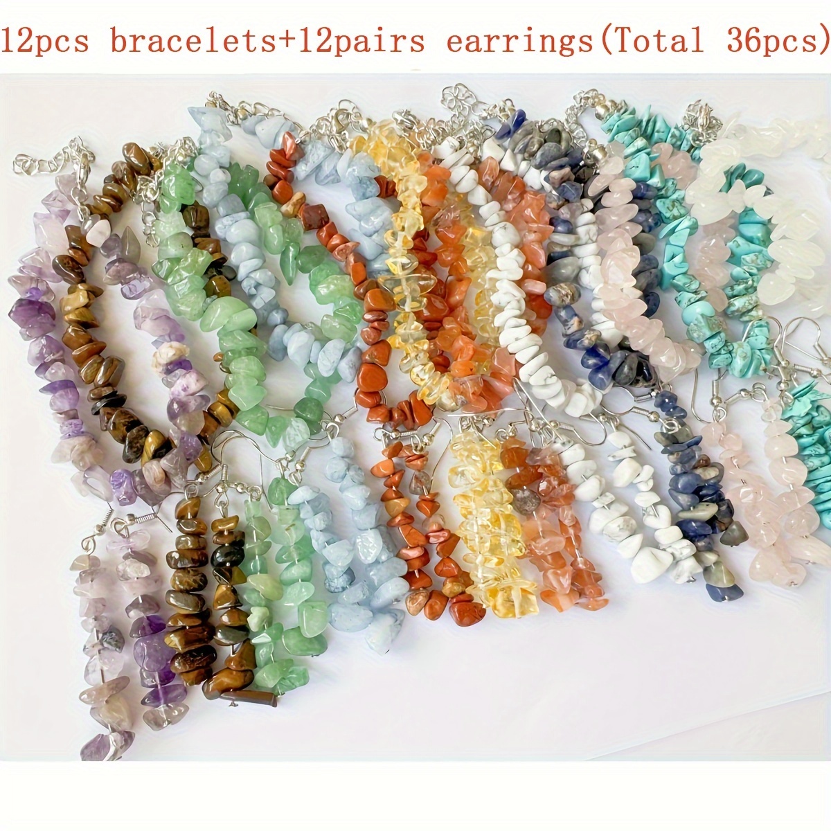 

36pcs/set Natural Stone Handcrafted Jewelry Set, Bohemian Irregular Bracelets+earrings, Suitable To Wear On Daily Vacations (12pcs Bracelet+12pairs Earring) Christmas, Gift