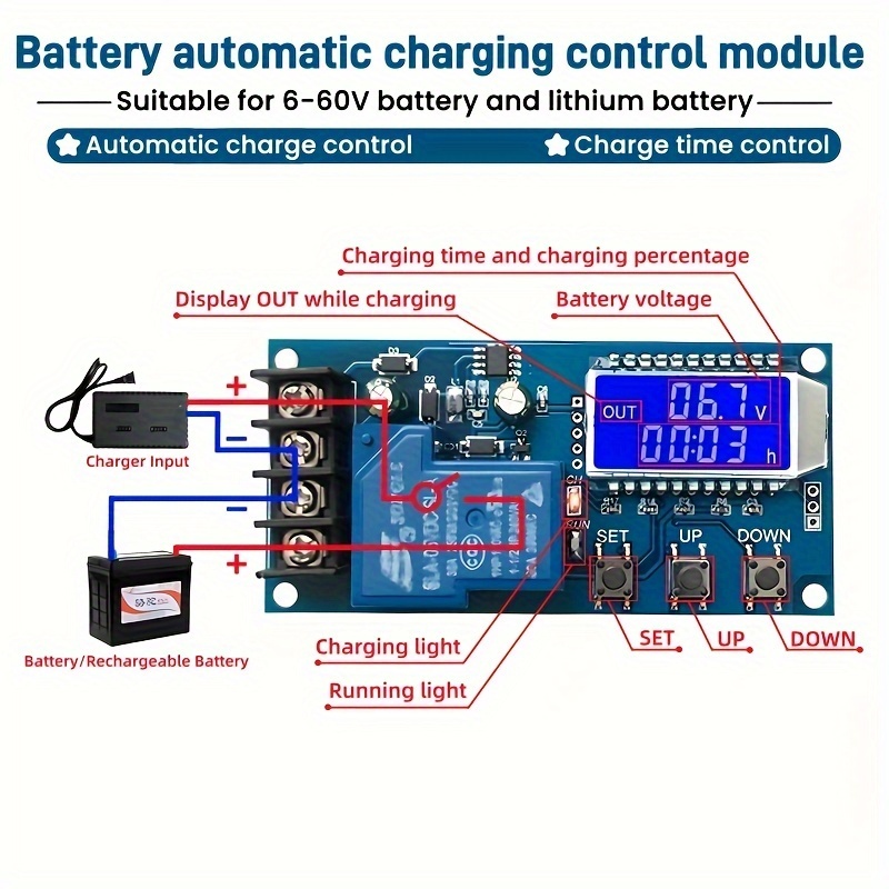 

1pc Dc 6-60v 30a Storage Battery Charging Control Module, Protection Board Charger Time Switch, Lcd Display Xy-l30a