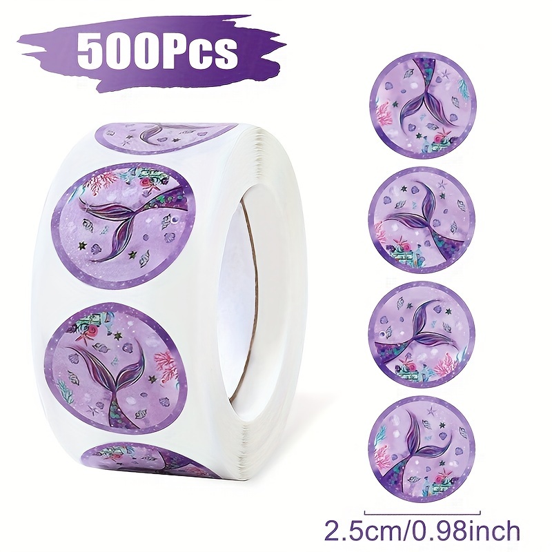 

500pcs Purple Mermaid Sticker Roll - Unique Design For Gift Wrapping, Party Favors, Scrapbooking & More!