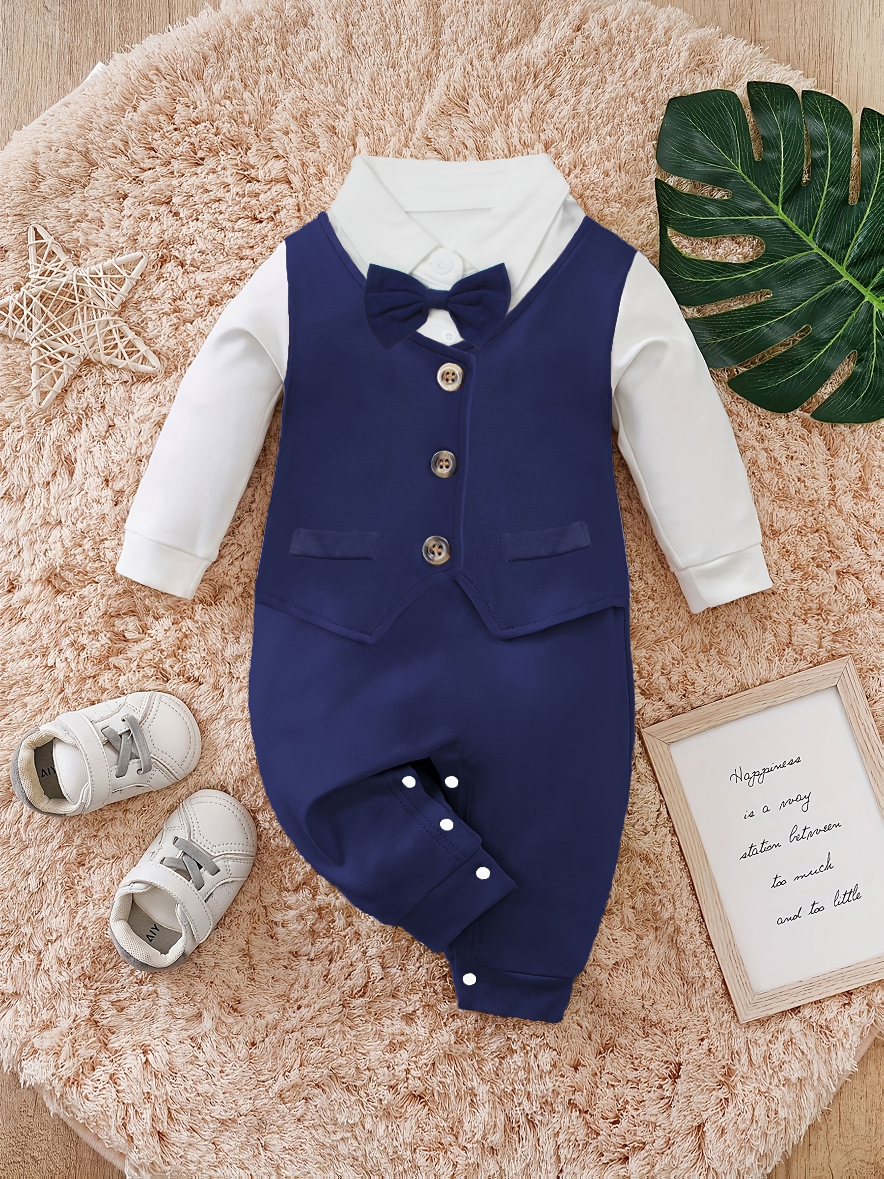 Baby Boys Clothes, Newborn Boys Suit Set with Bow Tie and Button Vest  Pocket Outfit, Button-Up Romper Set for Little Boys Boys' Bodysuits, Gift 