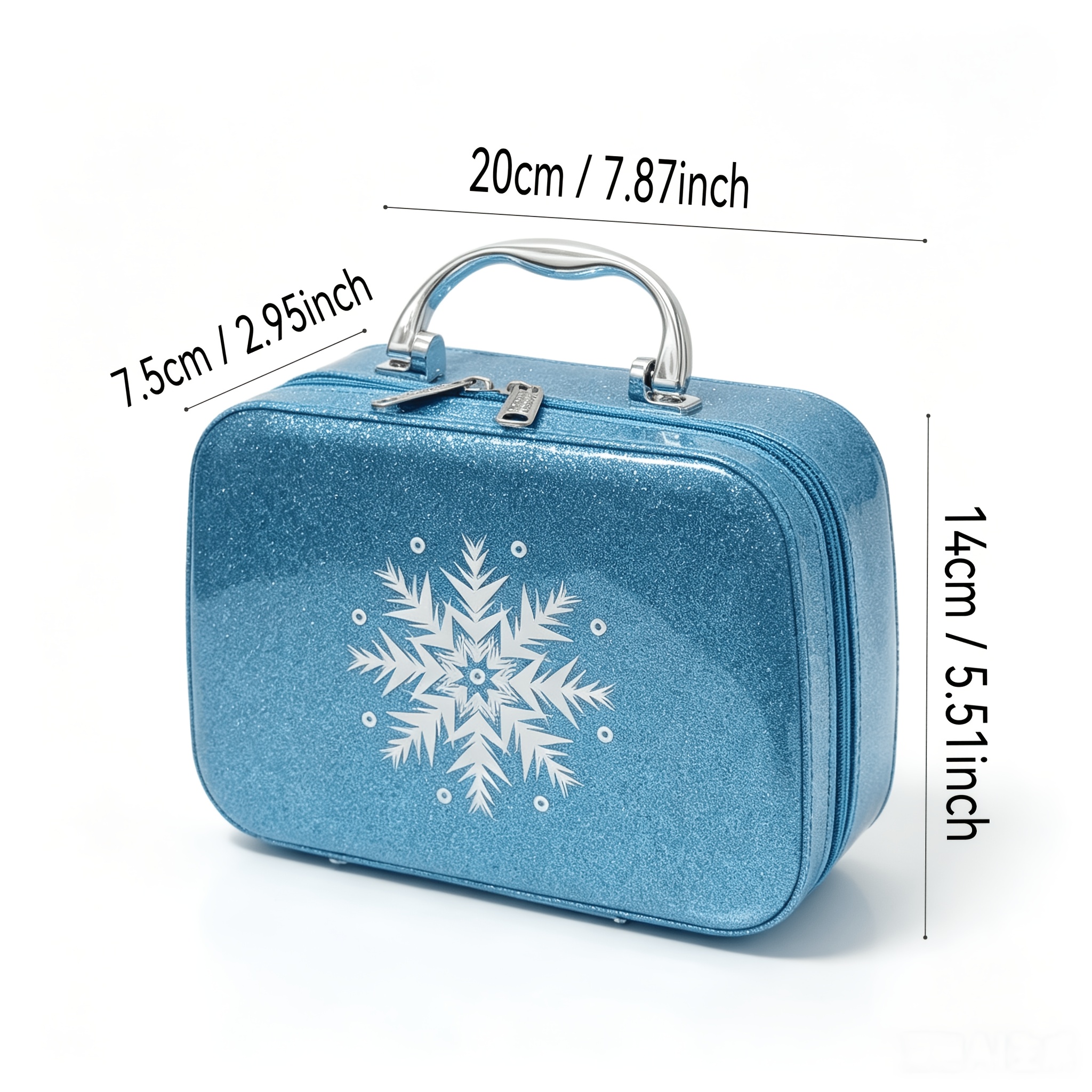 Image of Blue Glitter Snowflake Makeup Bag With Leopard Lining, Buy 1 Get , Built-in Nail File Blue Toe Separator, Dual Use Home Outdoor Party, Birthday Holiday Housewarming Gift