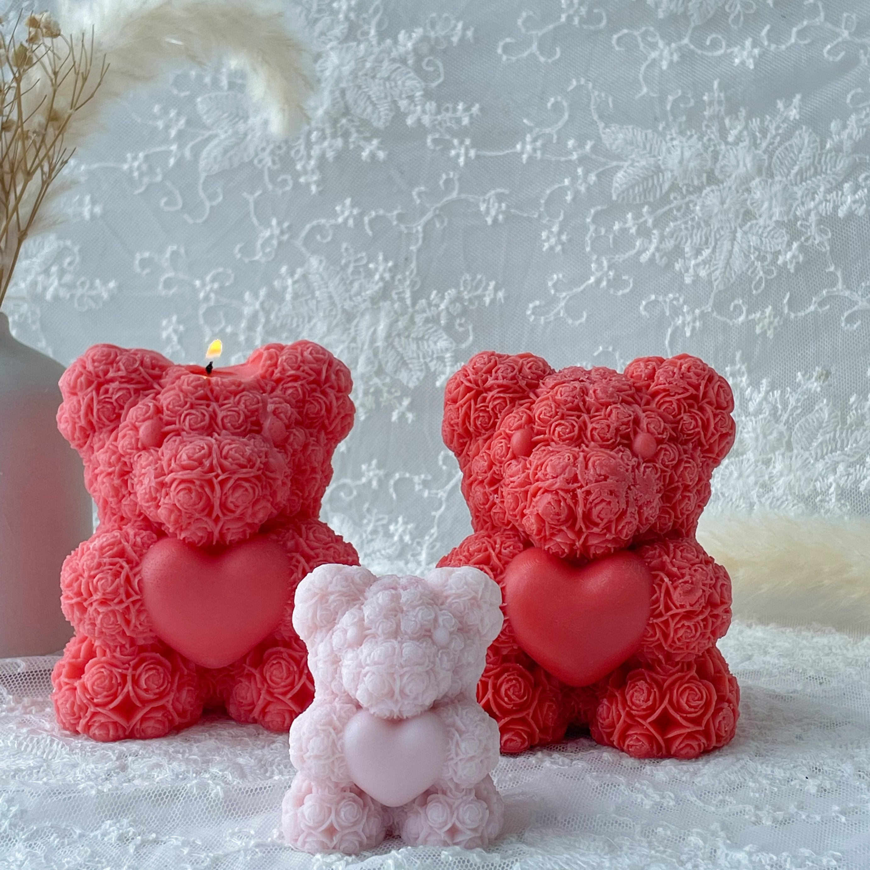 valentine's day love rose bear candle silicone mold diy Temu