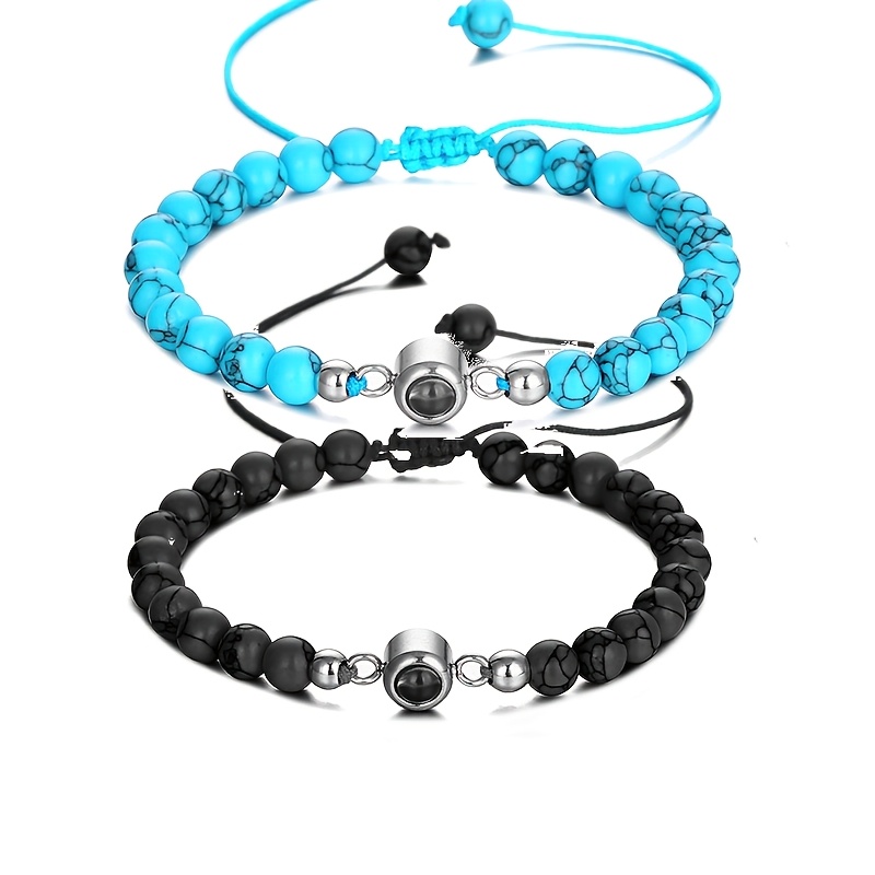 2pcs Custom Photo Bracelets, Personalized Bead Couple Jewelry