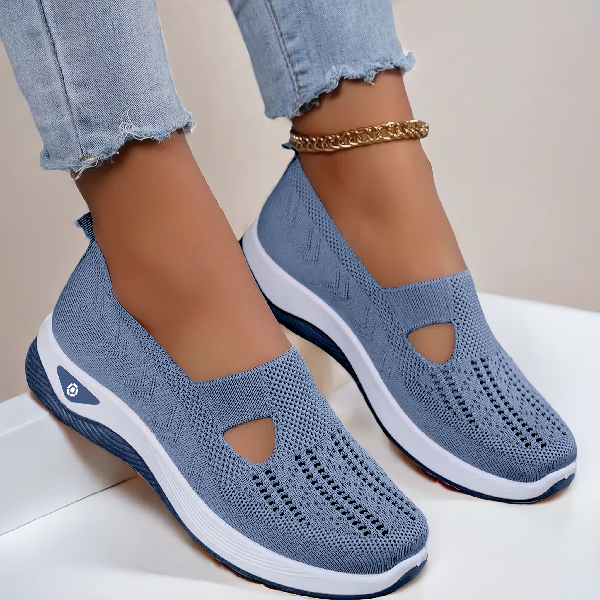 Image of 2024 Trendy Women's Breathable Knit Sneakers, Lightweight Fashion Lace-up With Pvc Sole For
