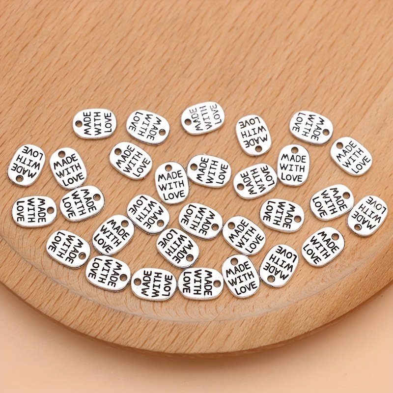 

30pcs Pendentifs Rectangulaires Plaqué Argent "Fait " pour la Création de Bijoux DIY Bracelets Porte-clés Accessoires