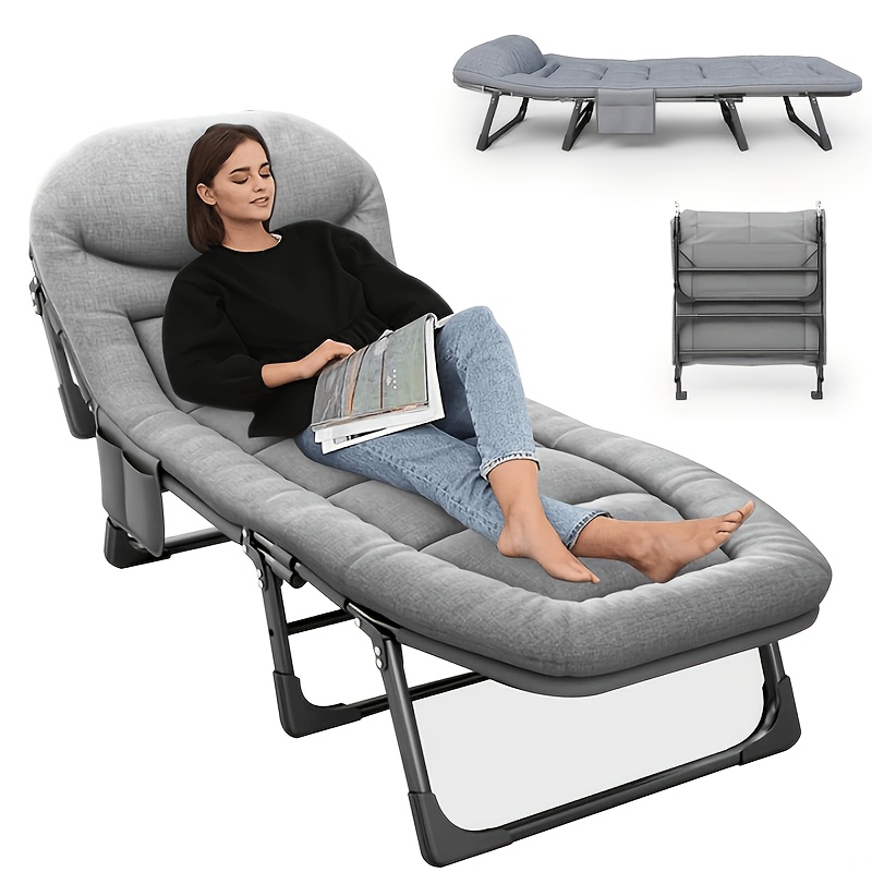 Artikelbild   klappliege & gästebett mit matratze, größen von 180x60x27cm bis 191x68x30cm, 200 kg tragkraft, verstellbare rückenlehne, mit seitentaschen & kopfstütze,   für garten & büro