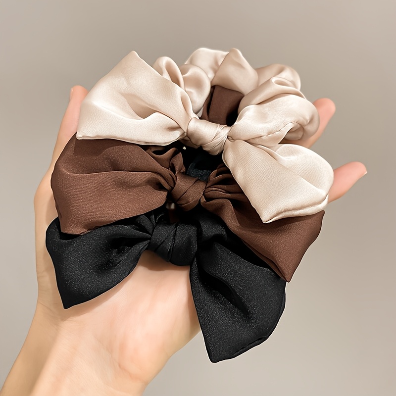 TEMU 3pcs Satin Bow Hair Tie, Women's Ponytail/bun Hair Tie, High Elasticity, Fashionable Hair Tie, Suitable For Daily Commuting And Travel