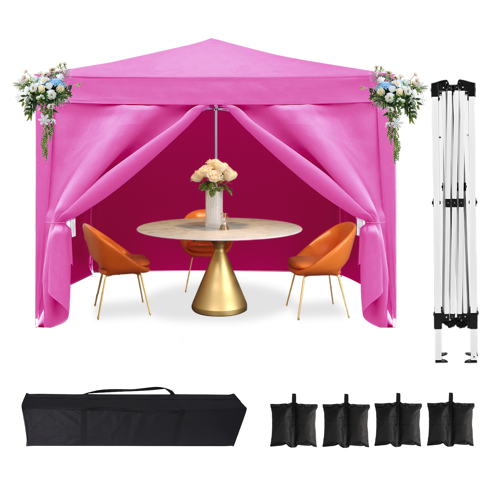 TEMU 10x10 Pop Up Canopy With 4 Removable , Portable Instant Commercial Canopy, Beach Sun Shelter Waterproof Outdoor Tent With 4pcs Weight Bag, Carry