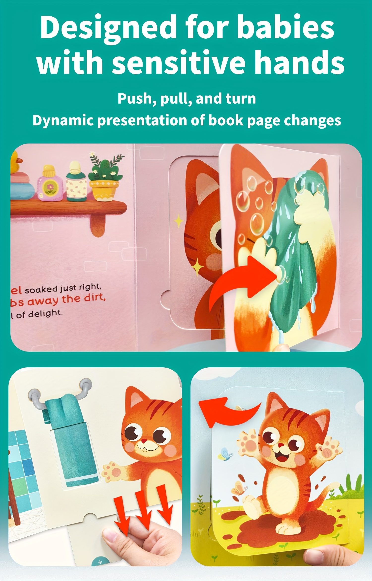 Kitty themes Discovery Book, Sliding page design, Interactive reading, Early enlightenment cognition, hand-eye coordination training, safe materials, for babies, Christmas, New Year, Birthday Gift Learning Book, Bear Tale, Best for Christmas