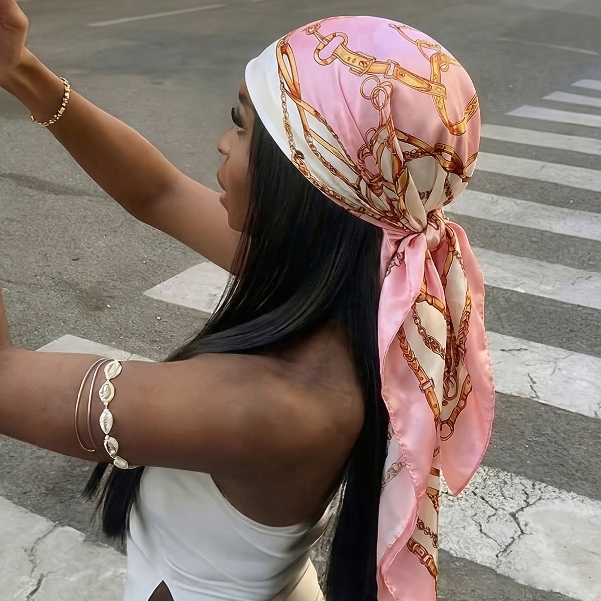 TEMU Écharpes polyvalentes pour femme à imprimé floral et léopard , adaptées comme foulards, bandeaux ou accessoires de sac, un article de mode pour