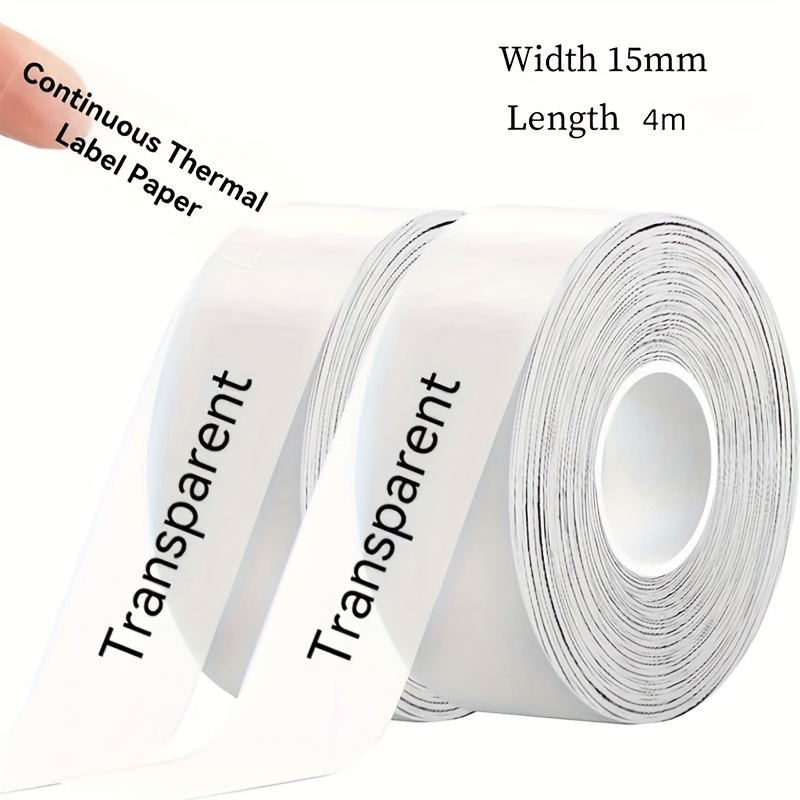 Image of 2 Rolls 15mm X 4m Continuous Thermal Label Stickers, Self-adhesive, Suitable For L1/q2/q3/d30/p15 Labelers, 15mm X 4m Commercial/office/school/christmas/new Year Supplies (transparent)