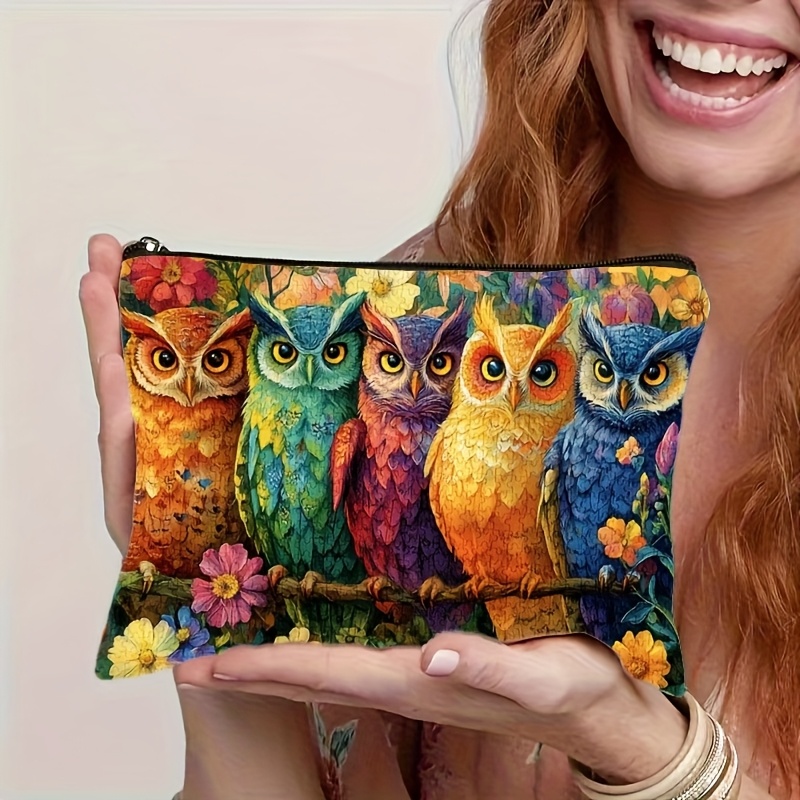 TEMU Colorful Owl Print Makeup Pouch - Foldable Cosmetic Bag With Zipper, Ideal For Travel & Organization, Perfect Gift For , Sisters, Teachers, Mothers, And More, Cute Pouch
