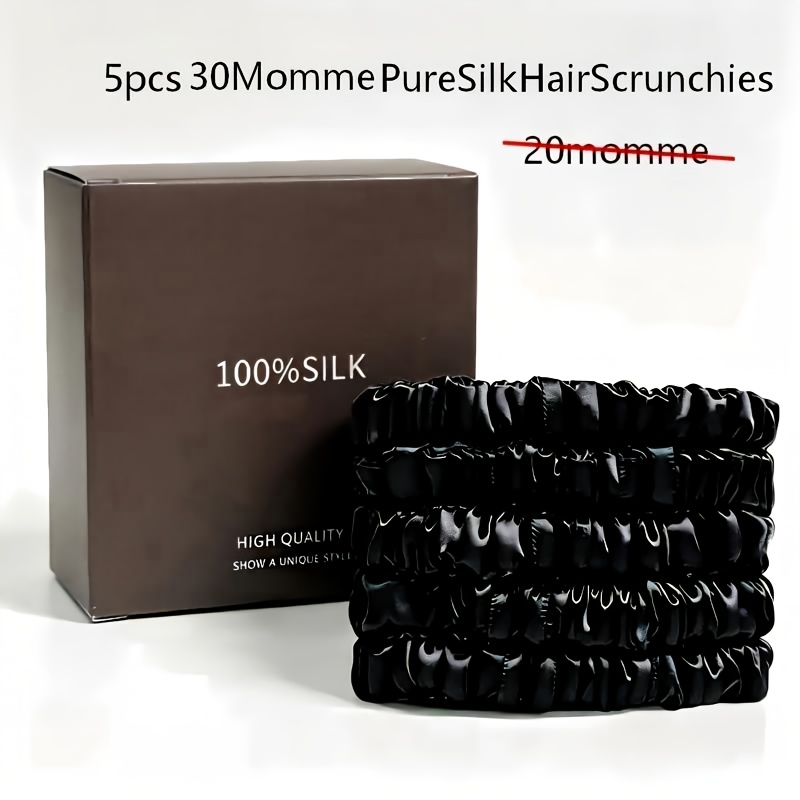 TEMU 5pcs High-end Hair Ties Silk 30 Momme Women's Sports Wear Holiday Gift Perfect For Securing Hair