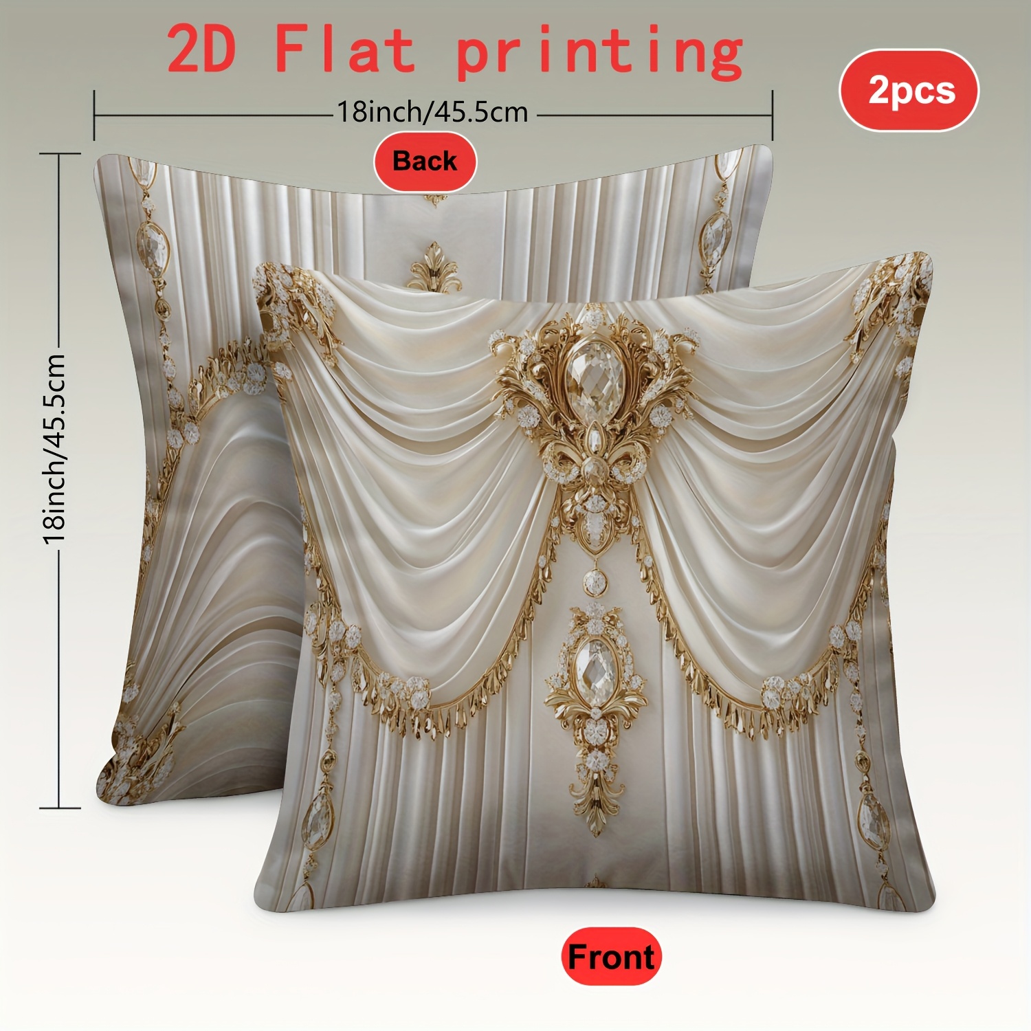 E-shop 2er-Set 2D Flachdruck Europäischer Palast Luxus Diamantbesetzte Kissen Kissenbezüge mit beidseitigem Druck 18in * 18in für Schlafzimmer,