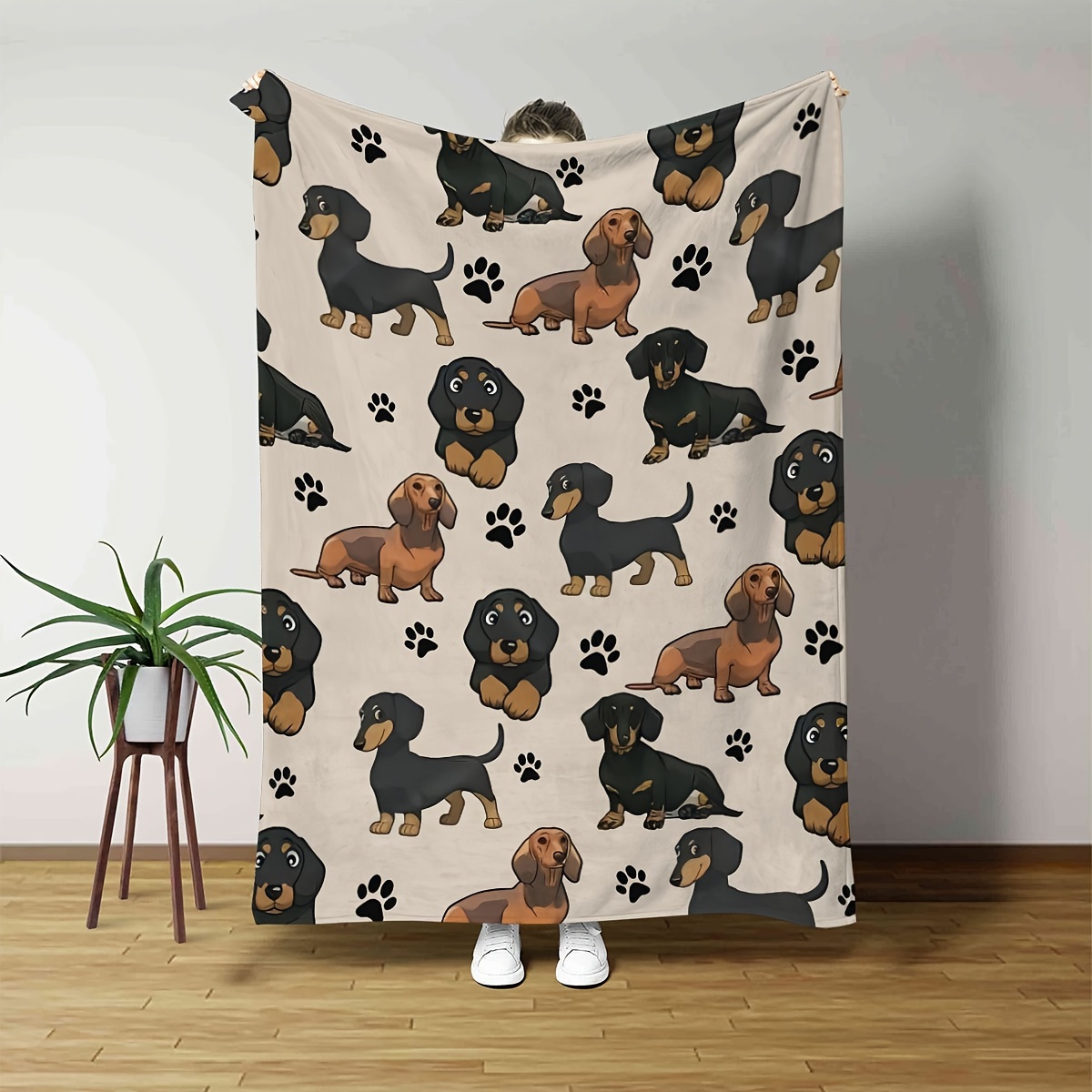 

1pc Cute Dachshund Dog Print Throw Blanket, Soft , Decor, Gift