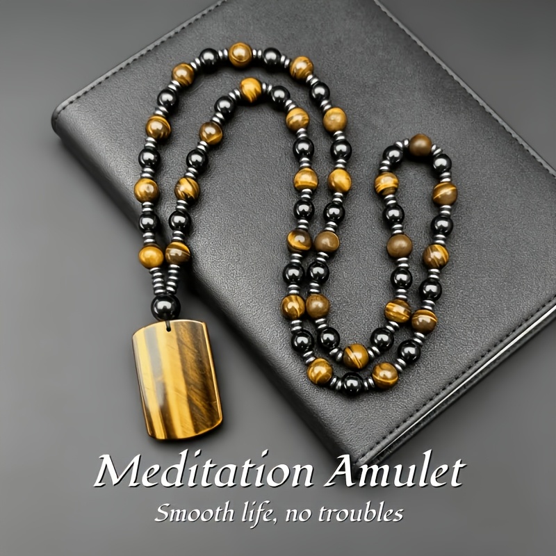Image of Natural Tiger Eye Stone Pendant Necklace, Silent Meditation Talisman, Guardian Necklace, Attracting Wealth And Good Luck, Retro Fashion Style, Suitable For Daily Wear, Ideal Gift For