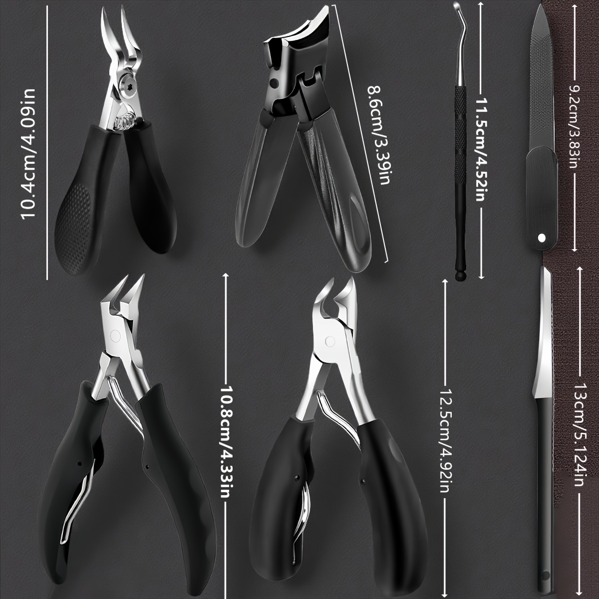 TEMU Professional 7pcs Pedicure & Manicure Kit - Stainless Steel Grooming Tools | Wide-jaw Heavy-duty Toenail Clippers | Built-in Tools Designed For
