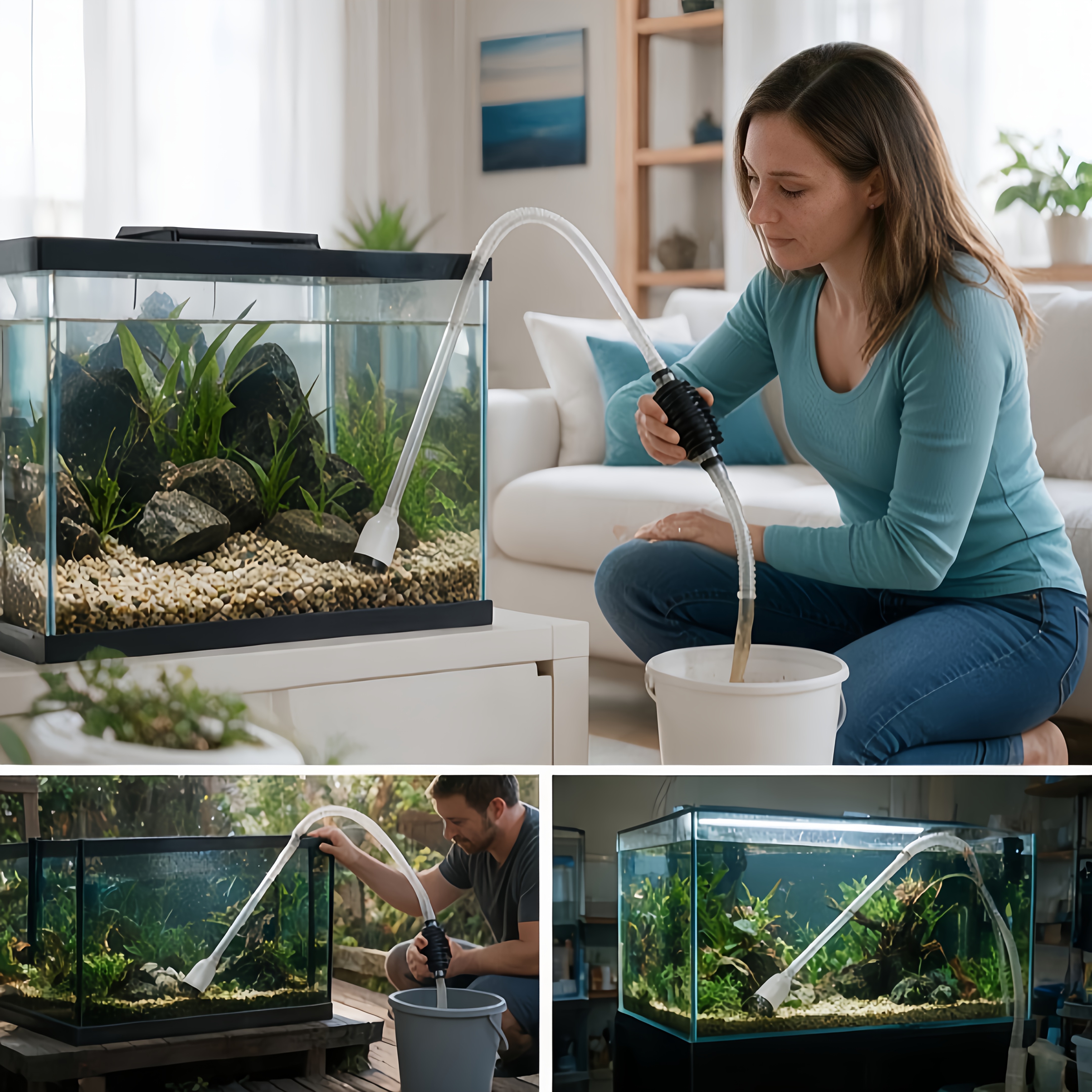 TEMU Outil d'entretien manuel pour aquarium, siphon sectionnel de 1,6 m pour changer avec valve de contrôle de débit, tube rigide transparent et tête