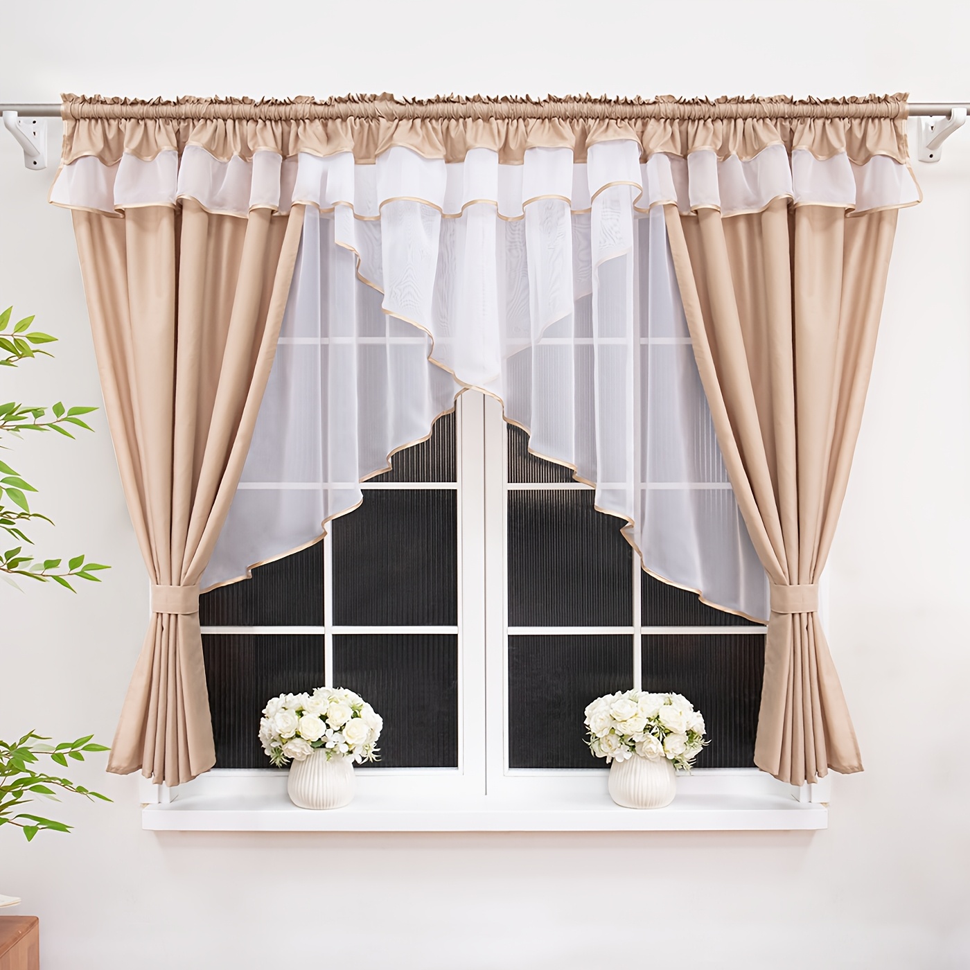 1set Lam624 Type Inlaid Pleated Bedroom Living Room Curtain Valance Set