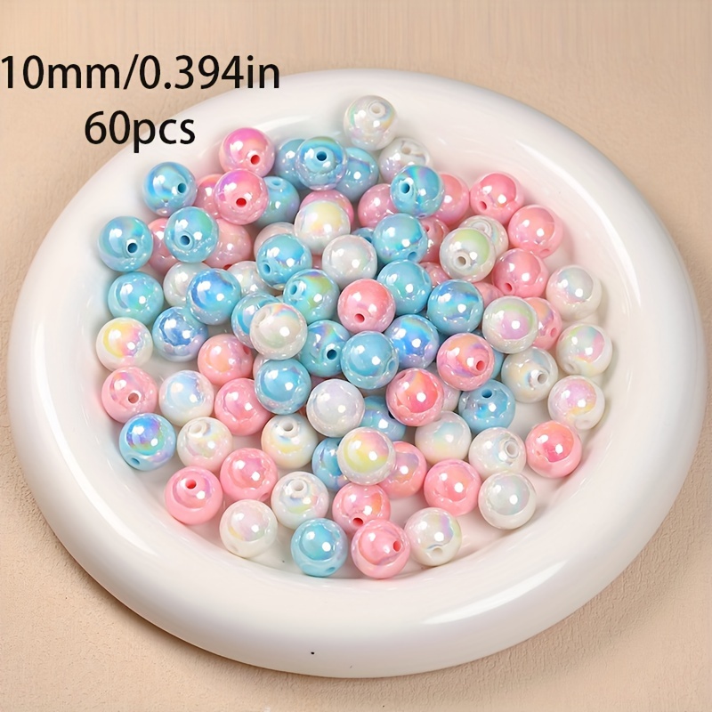 Image of 6-16mm Pastel Iridescent Acrylic Beads With Straight Holes - Blue White Making Supplies For Necklace Bracelet Keychain Craft Accessories, Craft Bead Supplies, Glossy Bead Surface