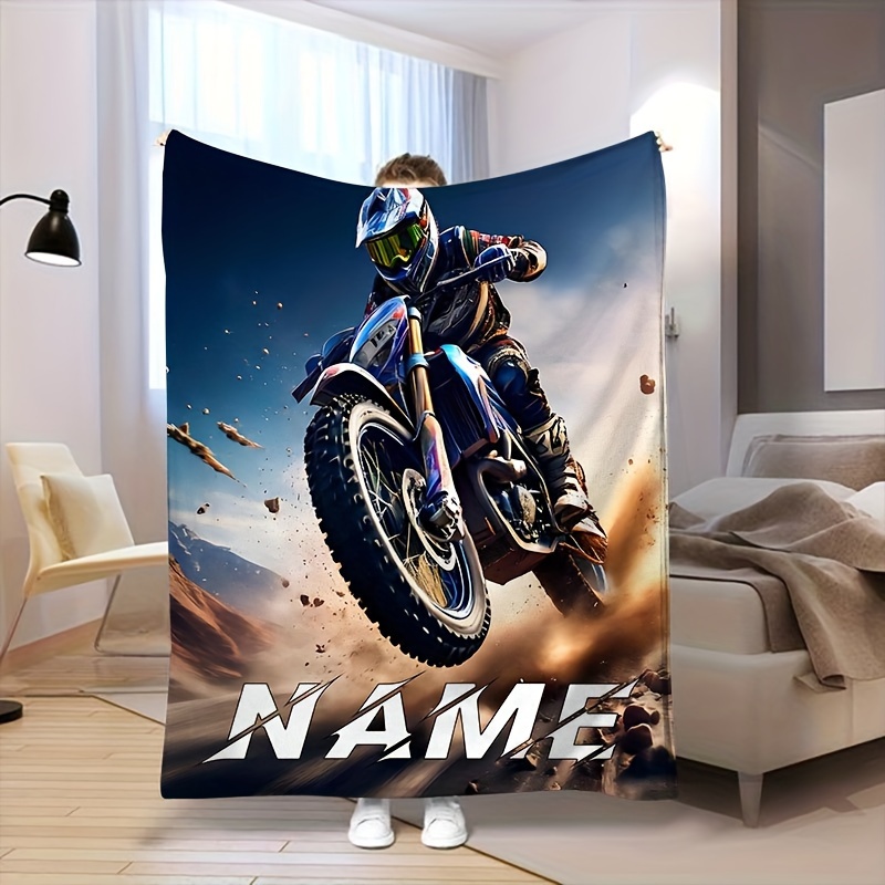 

Customizable Motorcycle Rider Flannel Blanket - Warm, Allergy-free, For - Personalized Name Option, Ideal For Couch, Bed, Or Camping