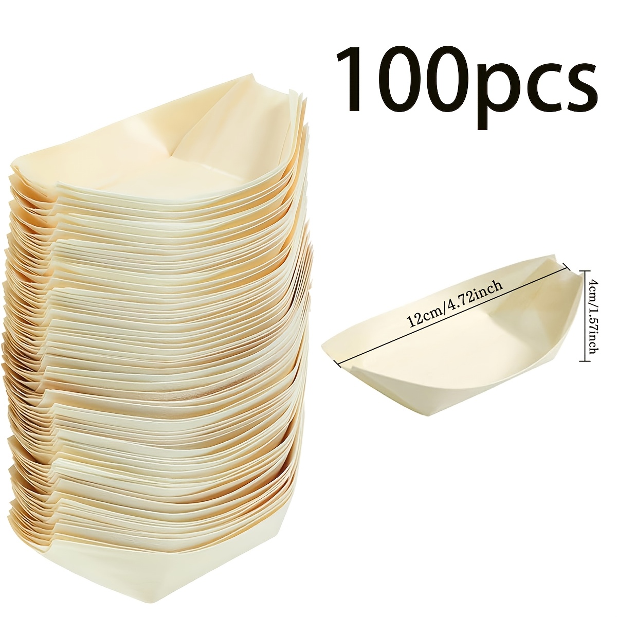 Image of 100-pack Disposable Wooden Service Boat-shaped Party Plates, 4.72 Inches (. 12 Cm), Disposable Plates For Appetizers, Sushi, Desserts, Buffet Appetizer Plates