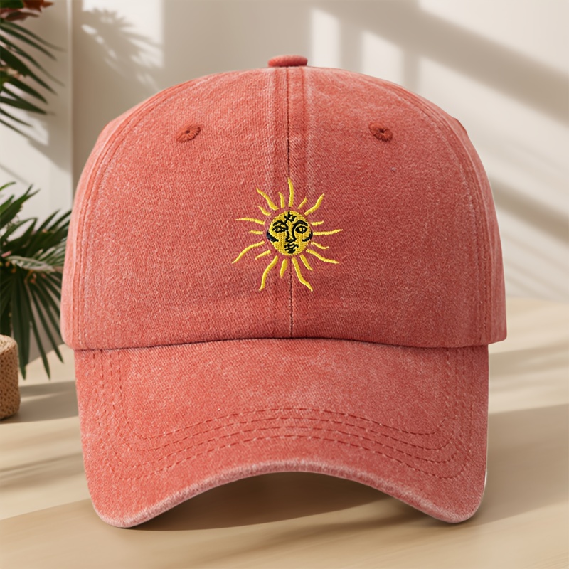 TEMU Gorra de béisbol con bordado de sol de calidad, clásica, y desgastada, gorro de , deportes de ocio al , , que absorbe la humedad, transpirable,