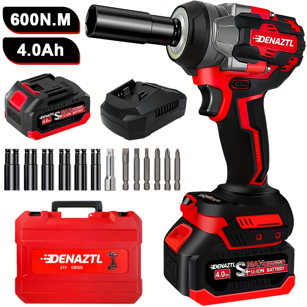 

Impact Wrench, 600n.m Cordless 1/2 Impact Driver, 21v 2500rpm Power Impact With 4.0ah Li- And Fast Charger, Home Electric Impact Wrench For Cars And Trucks