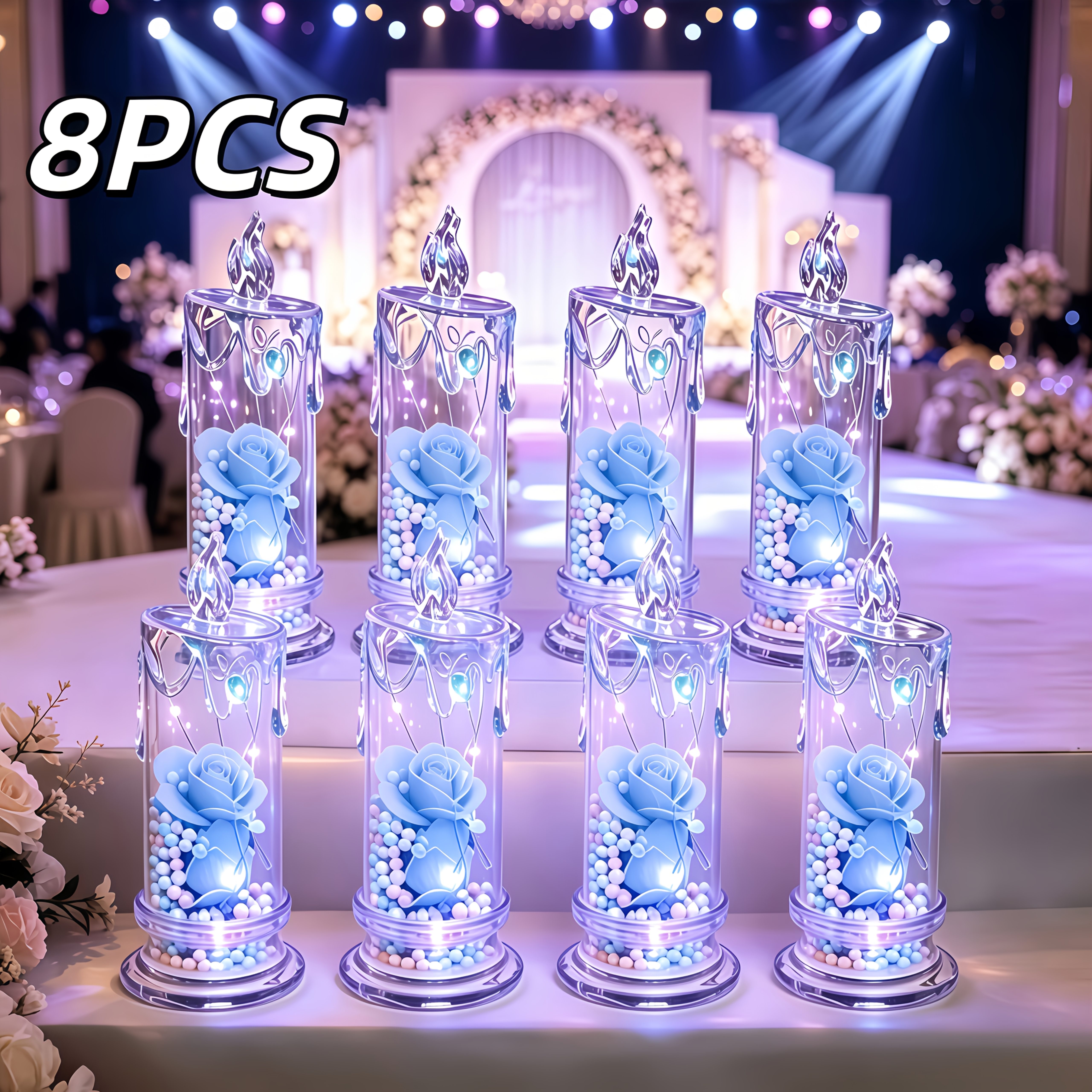 TEMU Set Of 8 Realistic Led Candle Lights Electronic Tabletop Candles For Proposals, Birthdays, Parties, Weddings, Room Decor, Day, Halloween,