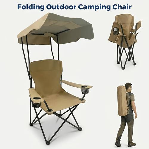 outdoor camping chair with canopy foldable and portable outdoor chair with armrests cup holders and carrying bag portable lounge chair ideal for camping beach fishing picnics and outdoor activities