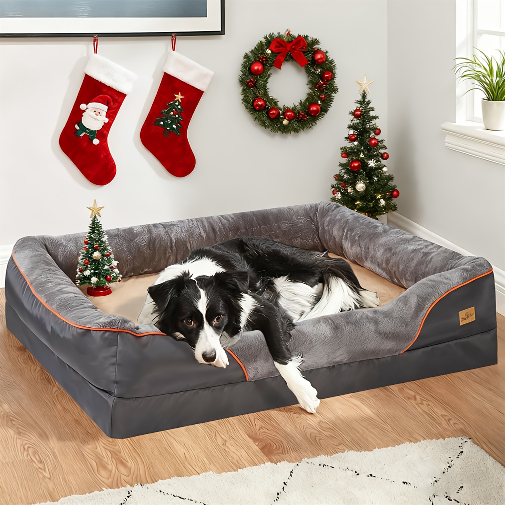 TEMU 1pc Large Orthopedic Dog Bed 4-sides Bolstered Dog Bed Cushion Durable Living Room Lounger Matress 97x72x29.5cm