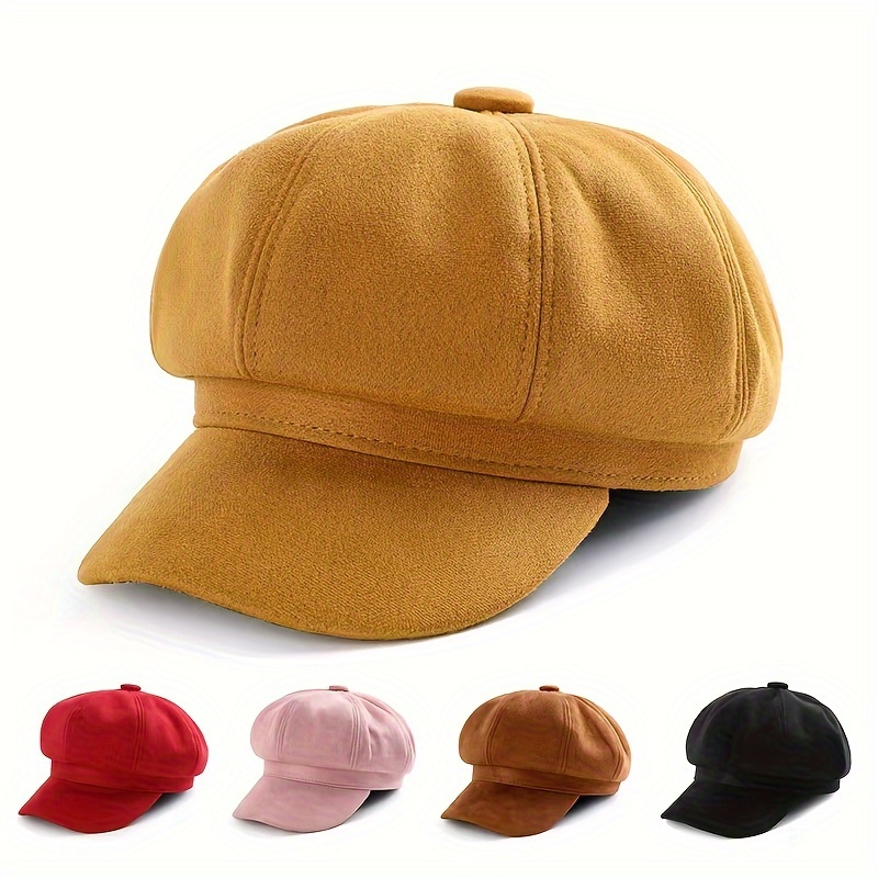 

Women's Vintage-inspired Octagonal Beret Cap - Suede Fabric, 65% Polyester 35% Cotton, Non-stretch, Lightweight, Woven Craftsmanship