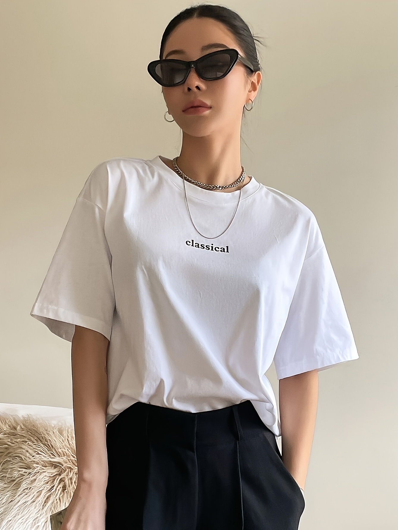 klassiek wit t shirt voor dames korte mouwen print aan de Temu