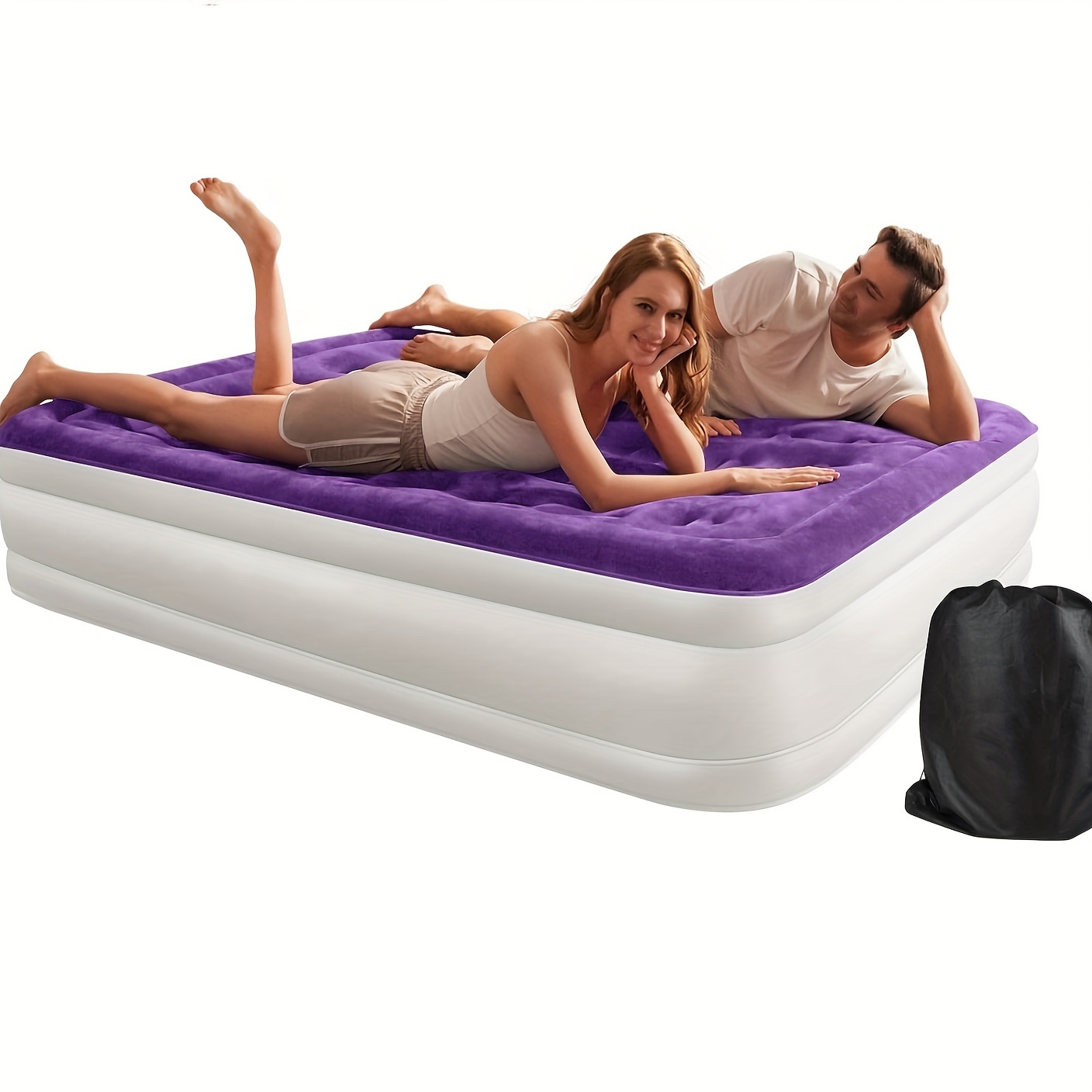 

Air Mattress With Built In Pump, 18inch Queen/twin Blow Up Mattress, Fast /deflation For Camping, Home, Guests, Purple With Carry Bag