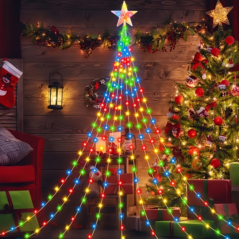 TEMU 1pc 192-led Star Waterfall Decorative Light String, Hanging Led String, 8 Of Lighting, Indoor Outdoor Decorative Light String, Suitable For