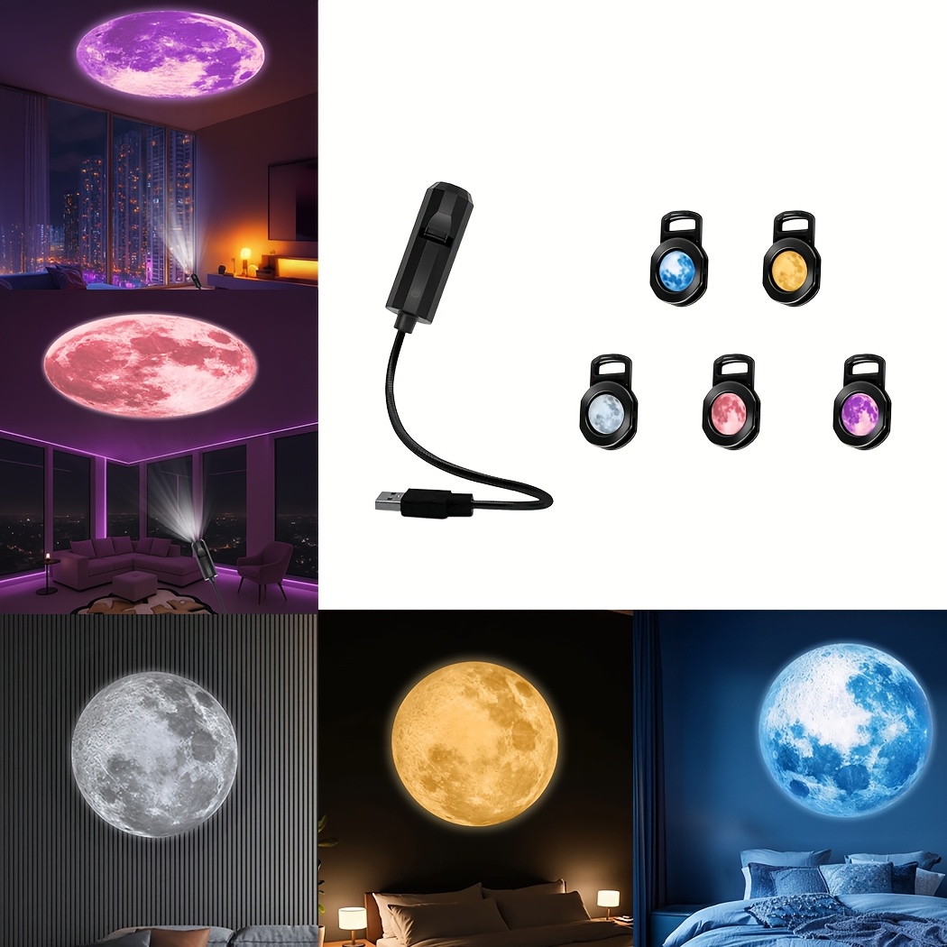 TEMU Moon-patterned Projection Light, With Moon Options, Perfect For A Romantic Starry Sky Atmosphere. A 360° Rotatable Portable Usb Gadget And A